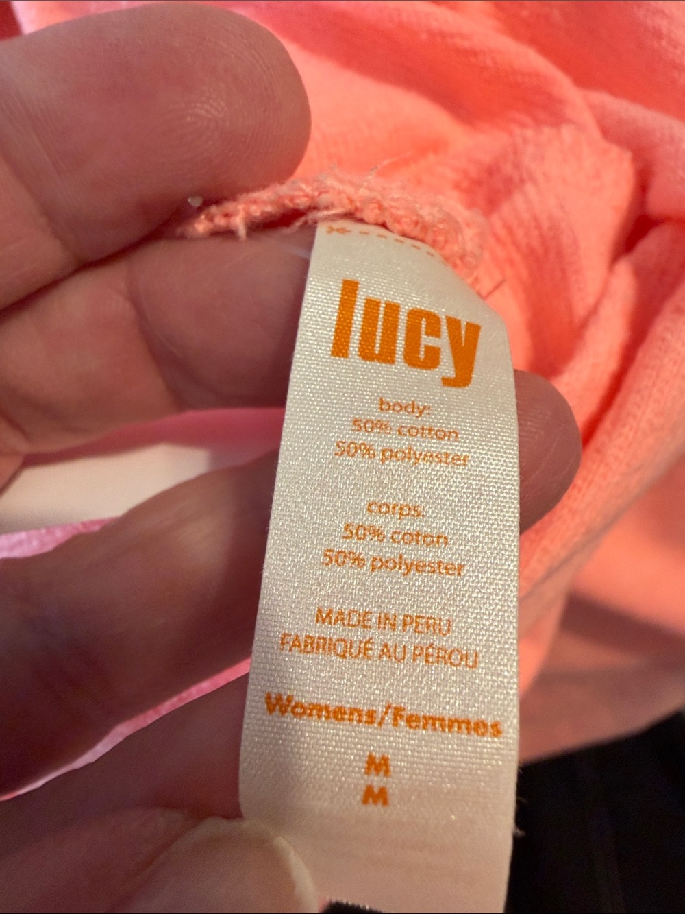 Lucy Neon Coral gold over Cowl Neck Pullover Hoodie. Med. - Picture 6 of 6